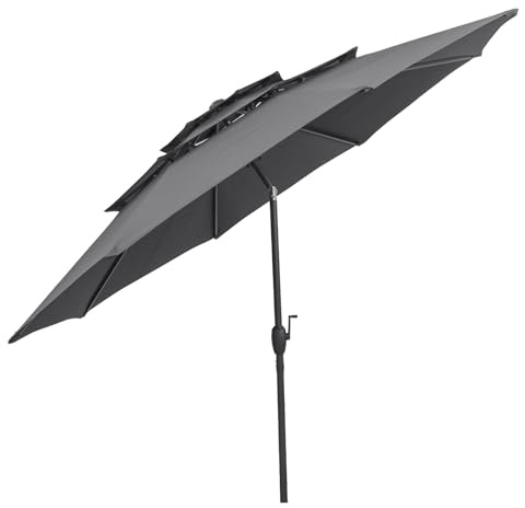 FANTASK Parasol de jardin de 300 cm - Coupe-vent - Stable - Pliable des deux côtés à 30 °C - Avec manivelle - Protection UV - Parasol de balcon ventilé - Pour terrasse, jardin - Gris