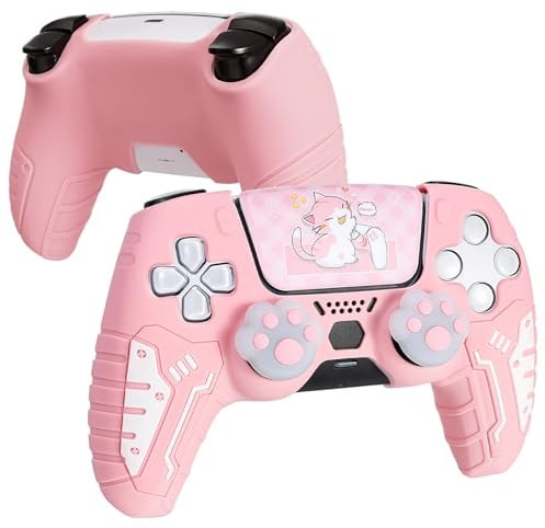 DLseego Schutzhülle für PS5 Controller,Ergonomisches Griffdesign,Silikon Schutzhülle mit Rutschfestigkeit,2 Daumenstick Kappen und 1 Touchpad-Aufkleber,Rosa