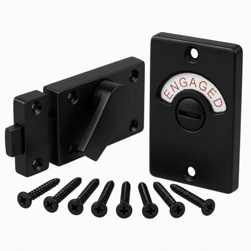 HANDLEZONE® Toilet Indicator Lock, Vacant Engaged Bathroom Privacy Door Bolt for Toilet Cubicle Doors, 1 Set – Black