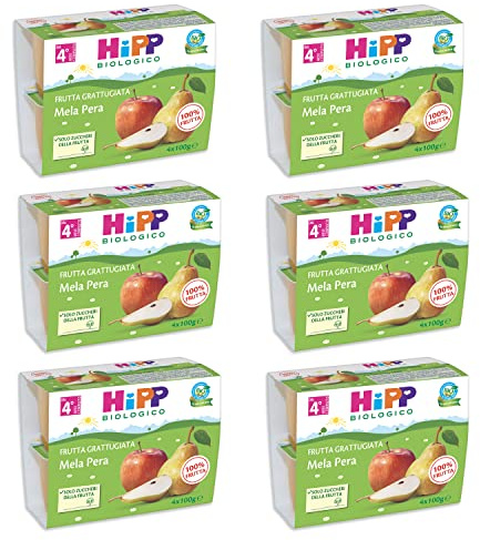 HiPP - Nuovi Mini Dessert, Frutta Grattugiata Bio, Mela e Pera, Confezione da 24 Vasetti da 100 g