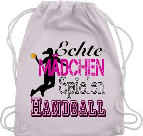 Turnbeutel Rucksack - WM 2023 Trikot Ersatz - Echte Mädchen Spielen Handball - Unisize - Pastell Rosa - sportbeutel baumwolle sport beuteltasche kinderbeutel baumwollbeutel stoffbeutel groß
