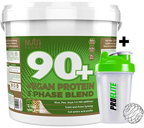 Nutrisport 90+ Plus Vegan 3 Phase Protein Blend 2.5kg / 2500g Unflavoured + Shaker Bottle