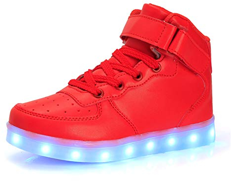 Kauson 7 Farben LED High-Top Schuhe USB Aufladen Leuchtschuhe Licht Blinkschuhe Leuchtende Sport Sneaker Light up Wasserdicht Laufschuhe Gymnastik Turnschuhe Damen Herren Unisex Kinder Shoes 25-46EU
