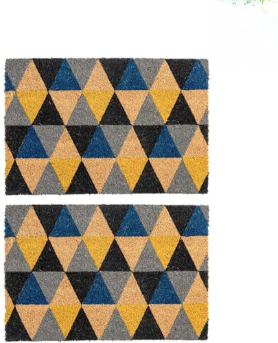 Nicola Spring Coir Door Mats - 60 x 40cm - Geometric - Pack of 2 - Decorative Indoor Front Door Floor Mat Entry Dirt Trapper Rug Outdoor Boot Scraper Non Slip Backing Doormat