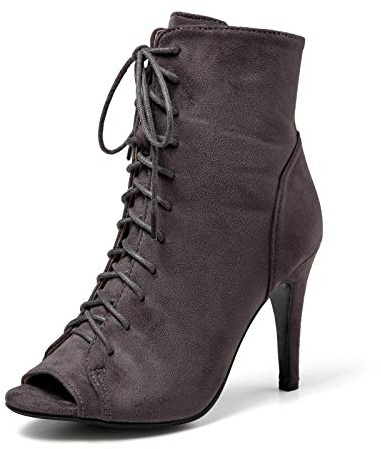 GATUXUS Women Platform Open Toe Lace Up High Heel Boots Ankle Booties Pump Shoes (7.5, Dark Gray, numeric_7_point_5)