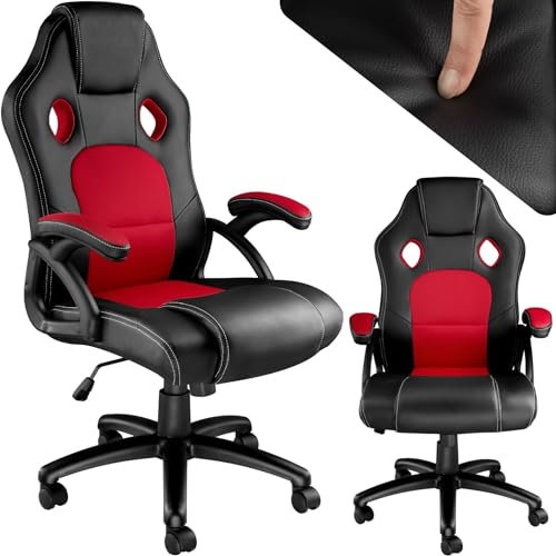 TecTake® Chaise de Bureau Fauteuil de Bureau Fauteuil pivotant Design Chaise Gaming, Siege Ergonomique, Fauteuil avec Accoudoirs, Rembourrage épais, Roulette, Hauteur réglable Teletravail
