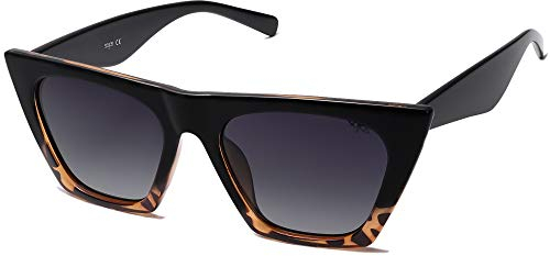 SOJOS Sonnenbrille Damen Polarisiert Vintage, Sonnenbrille Herren Retro Groß Cateye Verspiegelt Schwarz Eckig Coole Frauen 90er Jahre Rechteckige Mode Unisex UV400 Brille SJ2115, Schwarz&Tortoise/Grau