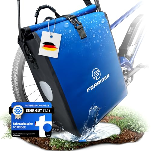 Forrider Fahrradtasche Wasserdicht für Gepäckträger [22L Volumen] mit Schultergurt | Gepäckträgertasche | Einzel | Fahrrad Tasche Packtasche hält an jedem Gepäckträger (Blau)