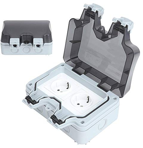 TopHGC Presa esterna impermeabile da 16 A, presa commutata esterna singola/doppia presa elettrica da parete, alloggiamento di presa impermeabile IP66 - [1/2Gang]