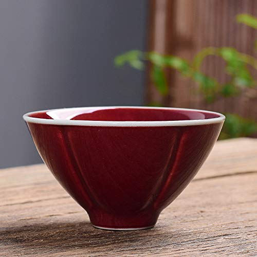 Kung Fu Tea Set Ji Red Glazed Tea Cup Ceramic Individual Cup Large Capacity Master Cup Single Cup Gift Tea Cup Single Cup Small Tea Bowl Handmade Tea Set Saucer