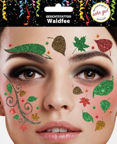 Gesichtstattoo - Glitzer Aufkleber Klebetattoos Temporäres Glitter Face Tattoo Motto Party Karneval Halloween (Waldfee)