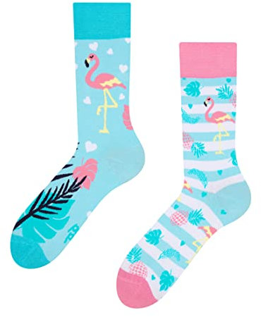 Dedoles Chaussettes Unisexe Homme Femme & Enfants beaucoup designs amusants gauche droite différent, couleur: Bleu, motif: Flamants roses amoureux, taille: 35-38