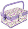 Cestino da cucito con stampa floreale, scatola da cucito vintage Tessuto artigianale Filo da cucito Ago Kit da cucito Scatola portaoggetti Organizer con vassoio rimovibile