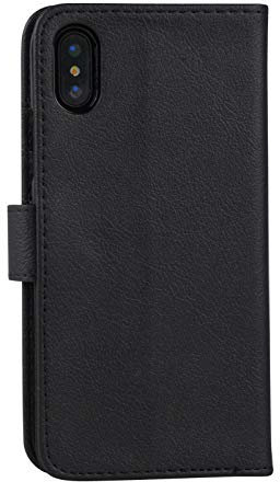 Magnetic Flip Wallet Case for iPhone X/iPhone XS - Leather Flip Wallet Case with Magnetic Closure, Stand Function and 3 Card Slots - Phone Cover with Strap Card Holder and Money Pouch - Black