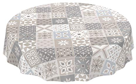 ANRO Tischdecke Wachstuch abwaschbar Wachstuchtischdecke Wachstischdecke Kacheloptik Fliese Beige Grau Blau Rund 120cm