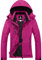 GEMYSE Damen Wasserdichte Berg-Skijacke Winddichte Fleece Outdoor-Winterjacke mit Kapuze (Rosenrot,M)