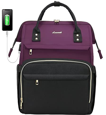 LOVEVOOK Mochila Portatil Mujer 15.6 Pulgadas, Mochila Mujer Impermeable Antirrobo con Puerto USB para Universidad Escolares Viaje Trabajo Negocios Profesora, Morado Oscuro Negro