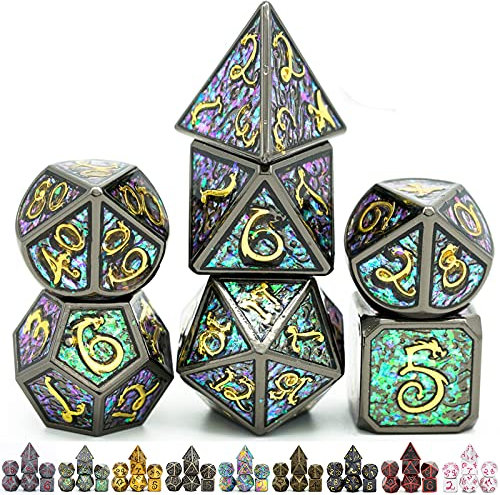 World of Dice Metallwürfel-Set Drachenwürfel - Emerald - Pen & Paper Würfel-Set aus Metall, 7-teiliges polyedrisches Set, für Dungeons and Dragons, DSA, Cthulhu, UVM.