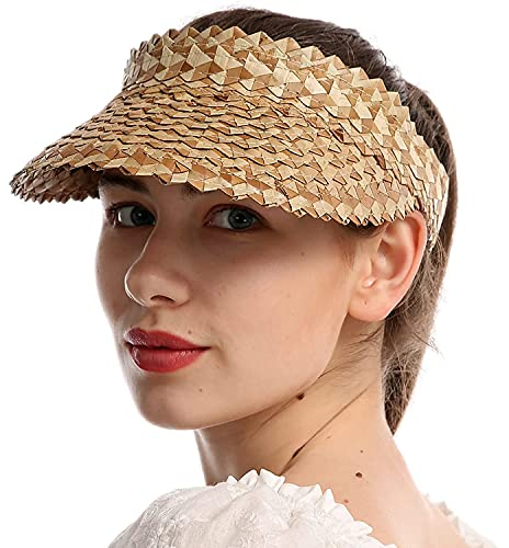 ehsbuy Visiere Casquette Femme Floppy Chapeau de Paille Pliable avec Protection UV Chapeau de Soleil Femme Enroulable Topless Queue de Cheval Casquette Visières pour Plage Golf Tennis