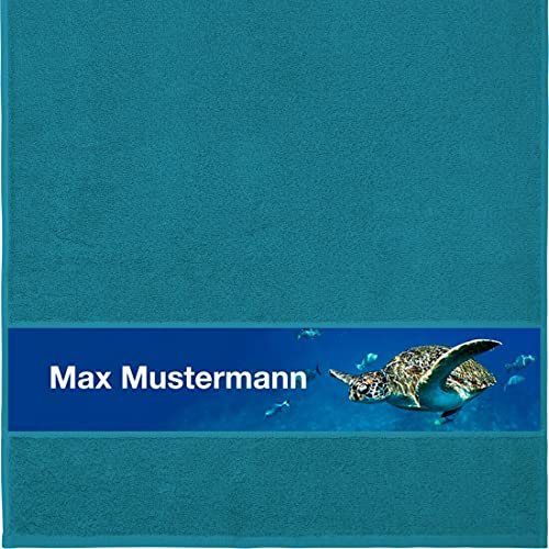 Manutextur Handtuch mit Namen - personalisiert - Motiv Schildkröte - viele Farben & Motive - Dusch-Handtuch - Petrol - Größe 50x100 cm - persönliches Geschenk mit Wunsch-Motiv und Wunsch-Name