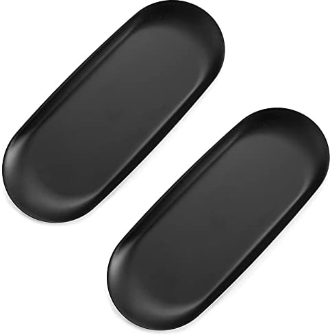 Trsnzul Tablett Schwarz 2 Stück Edelstahl Ablage Serviertabletts Zubehör Tablett Ablageschale Kleine Gegenstände Tablett Tablett aus Metall Ovale Kosmetik Tabletts für Obst Tee Kosmetik Schmuck