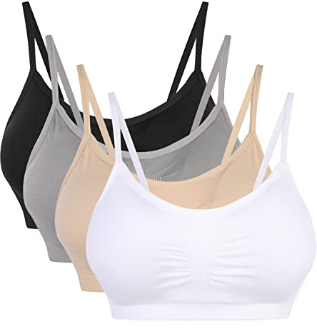 Vertvie Womens Strech Duenn Ohne Buegel Push up Yoga Sports BH Bra Top Set Fuer Fitnesstraining Polsterung 2er/3er Pack(Größe L/Etiketten XL, Schwarz/Weiß/Hautton/Hellgrau)
