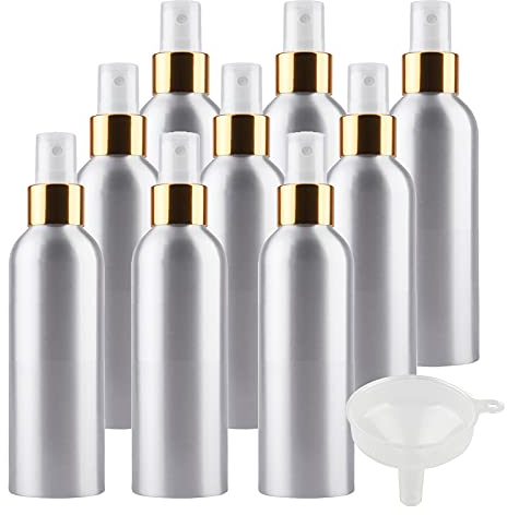 TIANZD 12 Piezas Pequeño 200 ml botella de spray pulverizador Botella de Aluminio Plata con Bomba en Blanco/Oro Niebla Fina Atomizador para Perfume Viaje Artículos de Agua Cosmético con Embudo