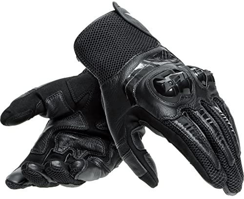 Dainese Mig 3 Unisex Leather Gloves, Motorradhandschuhe Leder mit Protektoren, für Damen und Herren, Schwarz/Schwarz, S