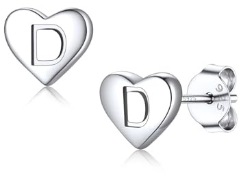 Silvora S925 Silber Initiale Alphabet D Klein Buchstaben Ohrstecker Damen Herz Ohrring mit A-Z Buchstaben Silberfarbe Name Basic 925 Sterling Silber Ohrring für Geburtstag Jahretag Weihnaachten
