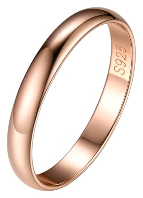 Silvora Glänzender Fingerring 925 Silber Damen Herren 3mm breit Ehering Verlobungsring Hochzeitsring Rosegold Schmale Frauen Mädchen Fingerringe Ringgröße 49.3(15.7) Mode Accessoires