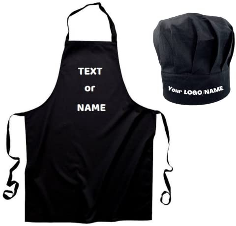 Pet-Jos Personalisiertes Set Kochmütze und Schürze Benutzerdefinierter Name oder Textstickerei Grillschürze und Kochmütze Professionelle Köche Hüte Bäcker für Zuhause Küche Schule