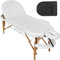 tectake® Mobile Massageliege, ovale Massage Liege mit 3 Zonen klappbar, höhenverstellbar, extra Dicke Polsterung, Vinylbezug, mit Kopf- und Armstützen, Zubehör Transporttasche - weiß