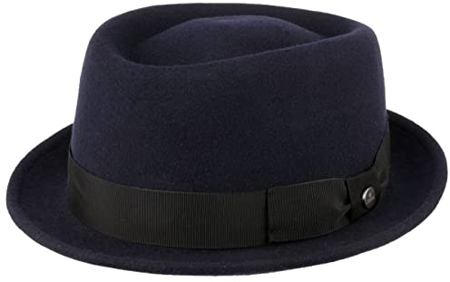 LIERYS Crushable Pork Pie Hut Herren Damen Hut aus 100% Wollfilz Wasserabweisend Mit Garniturband Made in Italy Herbst Winter dunkelblau 58 cm