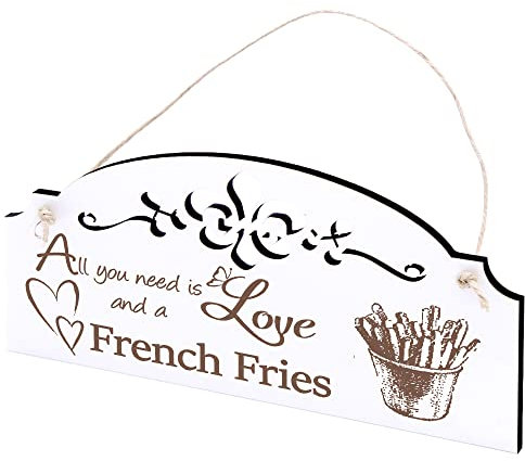 Schild Pommes Deko 20x10cm - All you need is Love and a French Fries - Holz Wanddeko Dekoration Wand