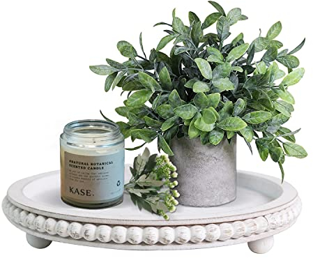 HPC Decor - Bandeja redonda de madera de 12 pulgadas, color blanco, envejecido, rústico de granja, bandeja decorativa para sala de estar, mesa de café, mesa de cocina o bandeja de servir de granja