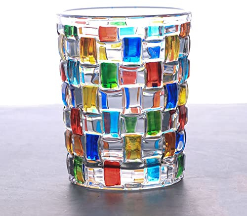 Aebor Colorful Drinking Glasses, Hand Painted Colored Water Glasses, Multicolor Water Glasse,Whiskey Wineglass Glasses,Tumbler Glasses (Weave)