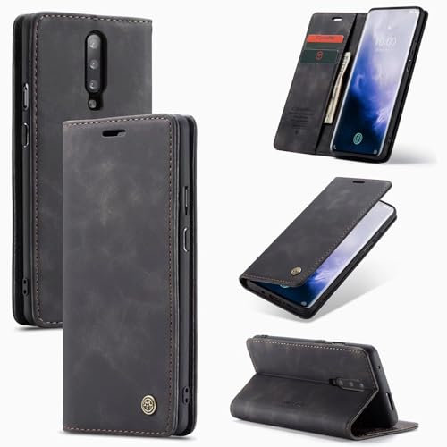SLWYF Coque pour OnePlus 7 Pro, Etui Protection Housse Premium en Cuir PU, Pochette Fermeture Magnétique [Fentes pour Cartes] Flip Case Compatible avec OnePlus 7 Pro, Noir