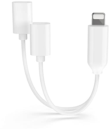 Adaptador Auriculares iPhone, 【Apple MFi Certificado】 4 en 1 Adaptador de Cargador Dual Lightning AUX, Divisor de Cable Dongle Compatible con iPhone 13/12/11/X/XR/8/7