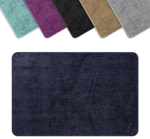 Vinsani Bath Mat Non Slip Bathroom Mat Thickened Fluffy Microfiber Machine Washable Shower Rug Ultra Soft Water Absorbent For Home Bathroom Kitchen – Navy (60 x 90cm)