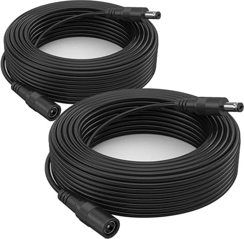 DC-Verlängerungskabel aus reinem Kupfer, 2er-Pack, 10 m/33 ft, universelles 5,5 mm x 2,1 mm Buchse auf Stecker, 12-V-Kabel für Überwachungskamera, CCTV IP, Router, LED-Streifen und mehr (schwarz)