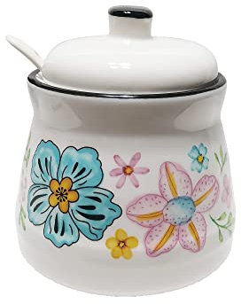 MaoYaMao Azucarero de cerámica con tapa y cuchara, recipiente para sal y soporte de azúcar para cafetería, hogar y cocina, 12 onzas
