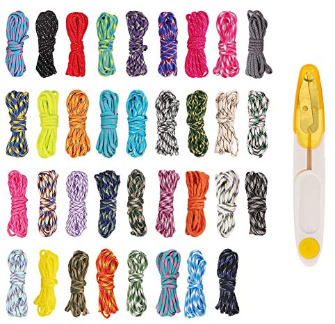 Paracord Cuerda de nailon Paracord 550 de 4 mm, 35 unidades de cuerdas de nailon multifuncionales para la fabricación de pulseras DIY Lanyard Correa de perro Collar de perro