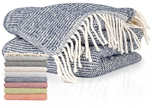 ANRO Tagesdecke Kuscheldecke Sofaüberwurf Couch Decke Sofadecke Wohnzimmerdecke Bettüberwurf mit Fransen Emma 130x160cm Blau
