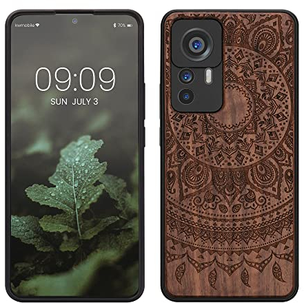 kwmobile Hülle kompatibel mit Xiaomi 12T / 12T Pro Hülle - Holz Case - Handy Cover - TPU Handyhülle in Dunkelbraun Indische Sonne