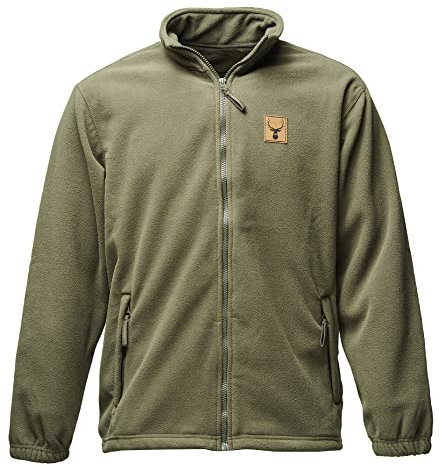 Baddery Fleecejacke Herren - Hirsch (Leder-Patch) Jägerjacke - Jagdjacke Männer - Geschenk für Jäger - Kleidung Jagd Zubehör (Fleecejacke Army 3XL)