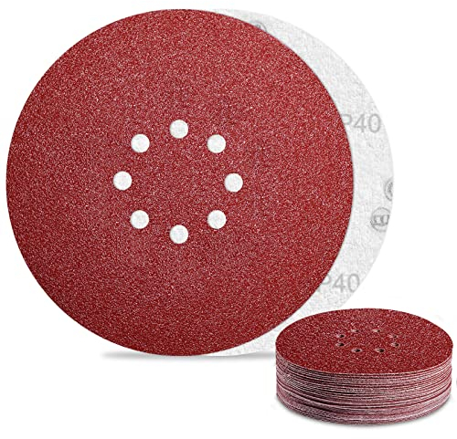 Dischi Abrasivi 225mm 8 Fori Carta Vetrata Grana 40 per Levigatrice da Muro (24Pezzi)