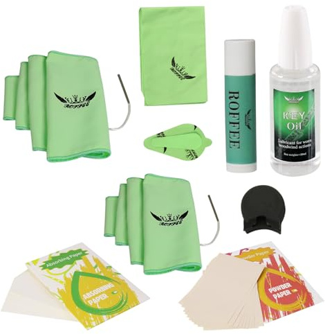 Oboe cleaning kit, oboe cleaning and care kit, oboe swab, key oil, cork grease, blotting paper, powder paper, thumb rest, cleaning cloth, care kit for woodwind instruments...