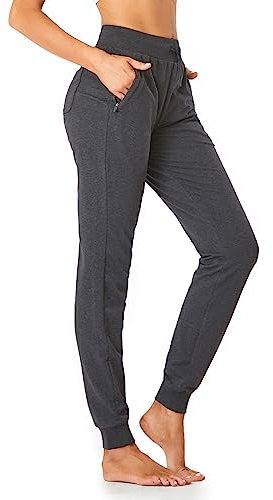 Sevego Jogginghose Damen Sporthose Baumwolle High Waist Trainingshose Loose Fit Lang Sweathose mit Taschen, Holzkohle, XL