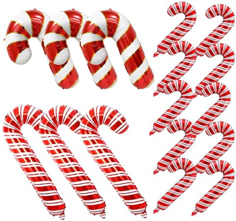 Weihnachten Zuckerstangen Luftballons Set, 16 Stück Weihnachts Helium Ballons Zuckerstange Folienballons in 3 Stilen, Rot Weiß Weihnachtsdeko Candy Cane Ballons für Candyland Christmas Party Deko