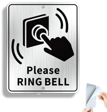 Goodvia Please Ring Bell Sign Outdoor Small Brushed Aluminum Adhesive Ring Bell for Assistance Sign 5.4x4.7 inches 1pcs